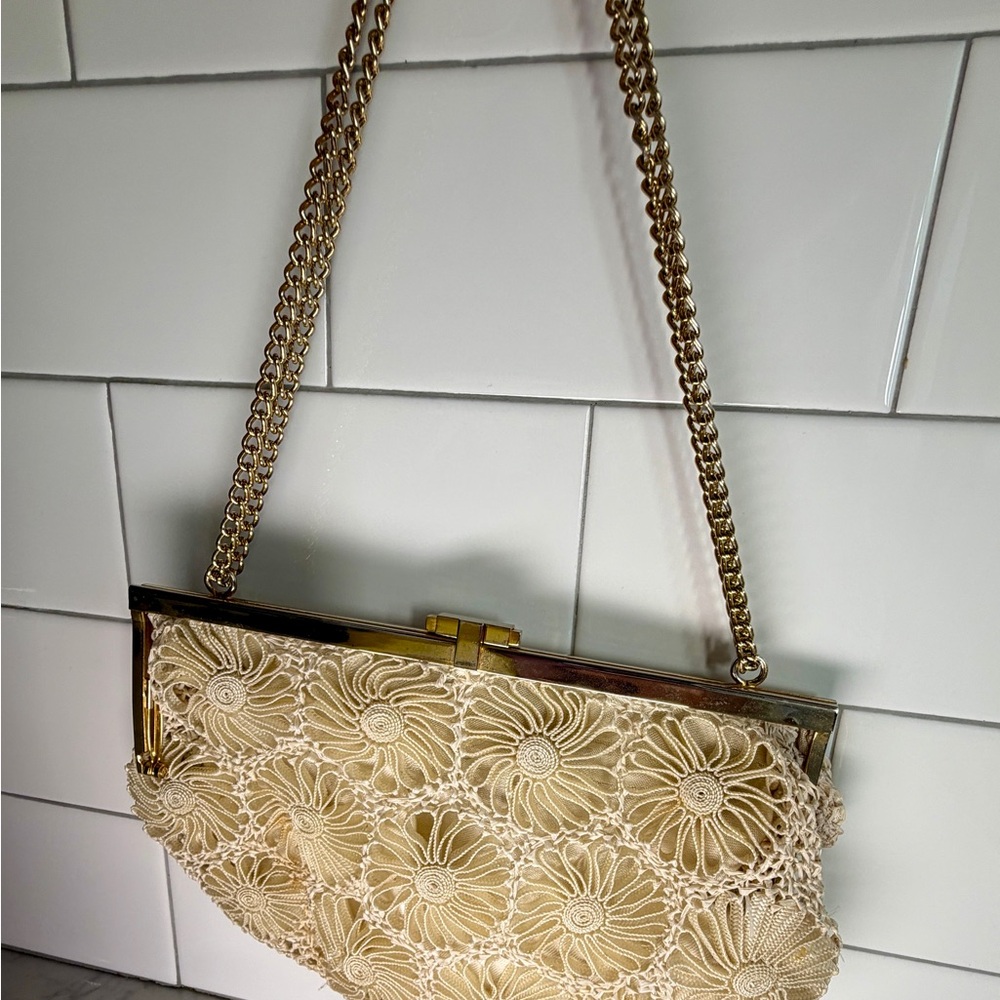Vintage Italian Garfinckel’s Cream Floral Lace Women's Bag Party Purse
